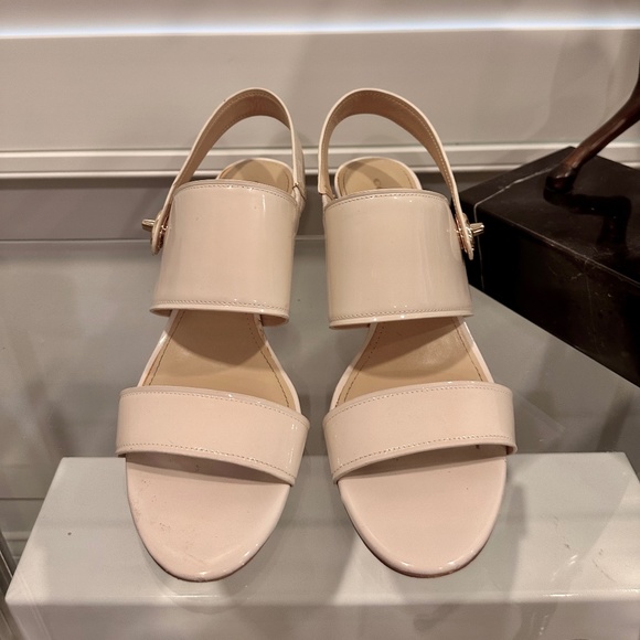 COACH Patent Leather Sandals in Cream White with Gold Buckle - Picture 2 of 6